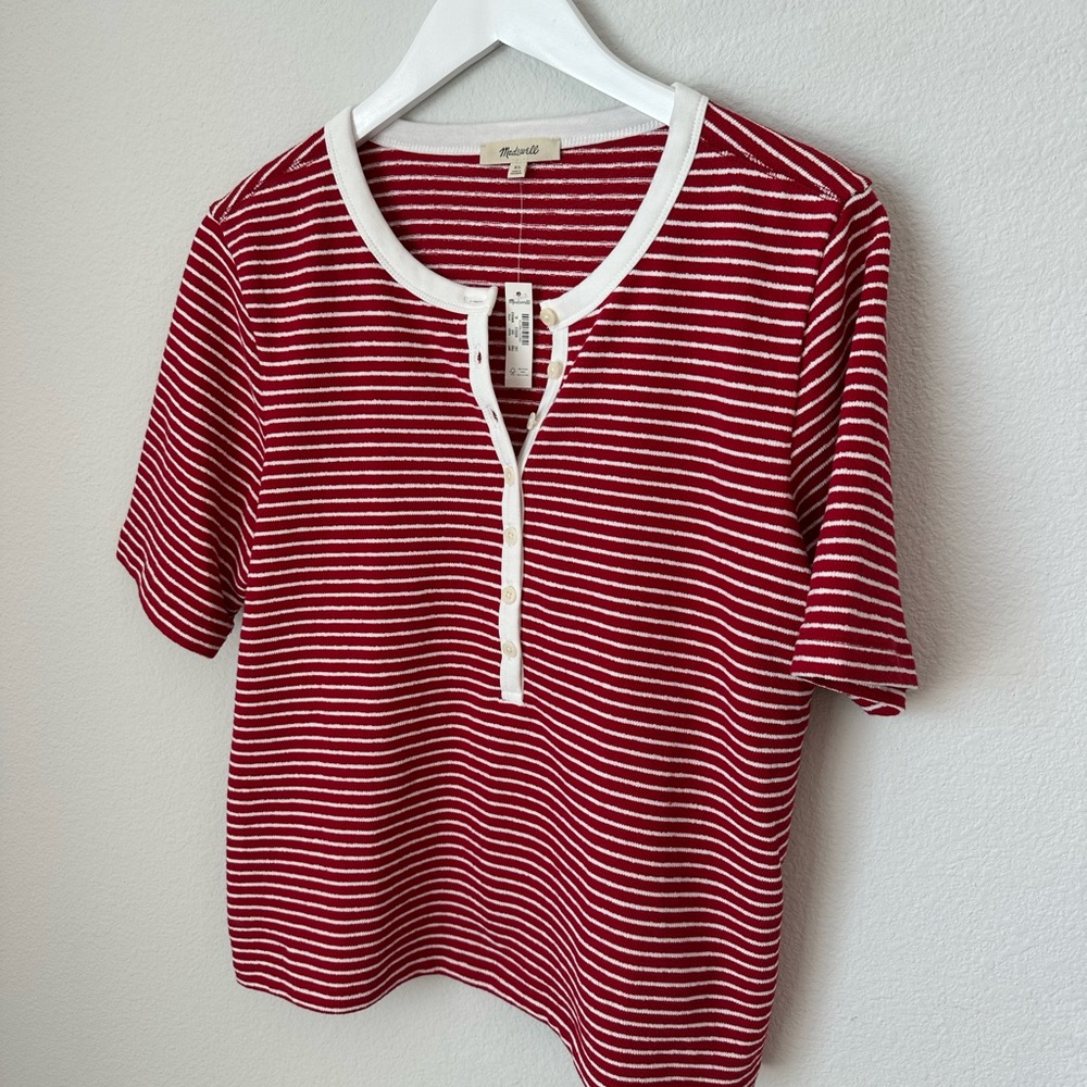 ☀️ New! MADEWELL Striped Elbow-Sleeve Henley Tee